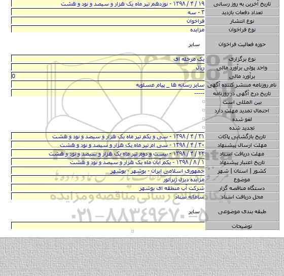 مزایده دیزل ژنراتور