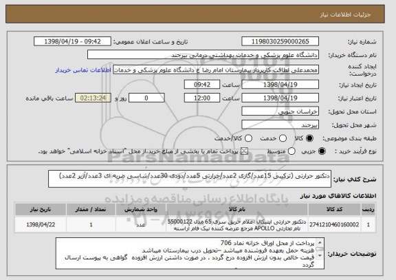 استعلام دتکتور حرارتی (ترکیبی 15عدد/گازی 2عدد/حرارتی 5عدد/دودی 30عدد/شاسی ضربه ای 3عدد/آژیر 2عدد) 