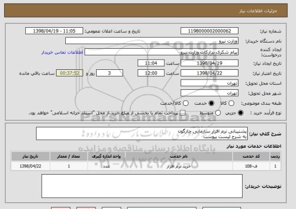 استعلام پشتیبانی نرم افزار سازمانی چارگون
به شرح لیست پیوست