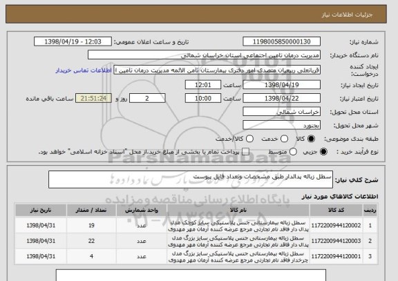 استعلام سطل زباله پدالدار طبق مشخصات وتعداد فایل پیوست