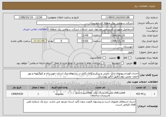 استعلام احداث فونداسیونهای بانک خازنی و بریکر و کانال کابل در پستهای برق استان خوزستان و کهگیلویه و بویر احمد- بخش دوم (طبق آنالیز پیوست)