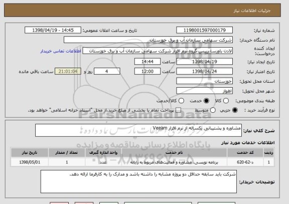 استعلام مشاوره و پشتیبانی یکساله از نرم افزار Veeam
