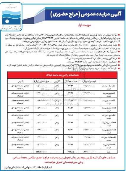مزایده عمومی, مزایده عمومی اجاره اراضی