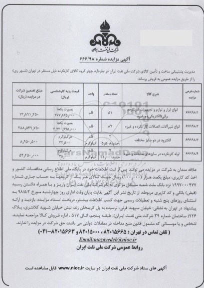 مزایده, مزایده چهار گروه کالای کارنکرده...