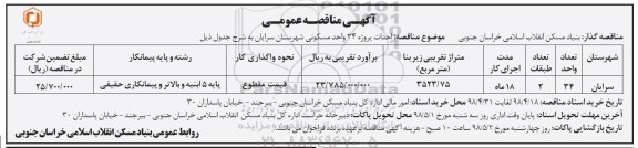 مناقصه عمومی, مناقصه احداث پروژه 34 واحد مسکونی