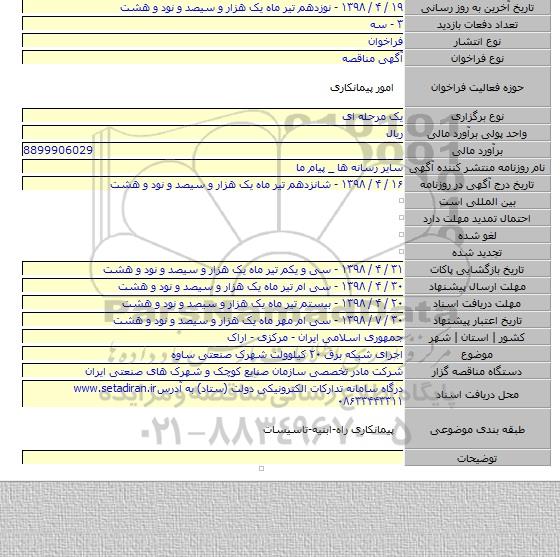 اجرای شبکه برق ۲۰ کیلوولت شهرک صنعتی ساوه
