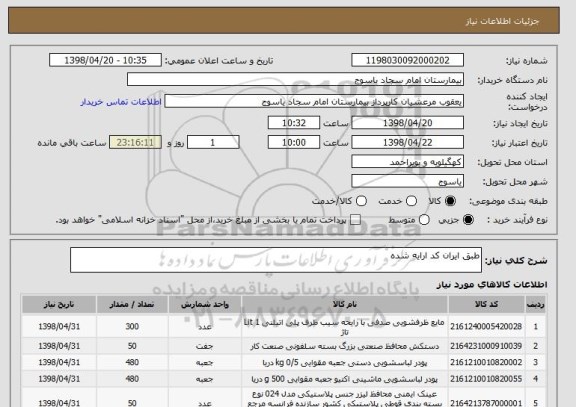 استعلام طبق ایران کد ارایه شده