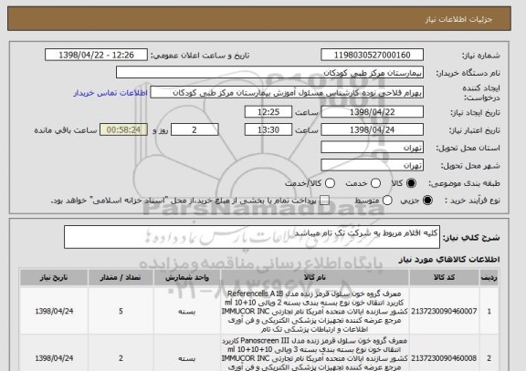 استعلام کلیه اقلام مربوط به شرکت تک تام میباشد