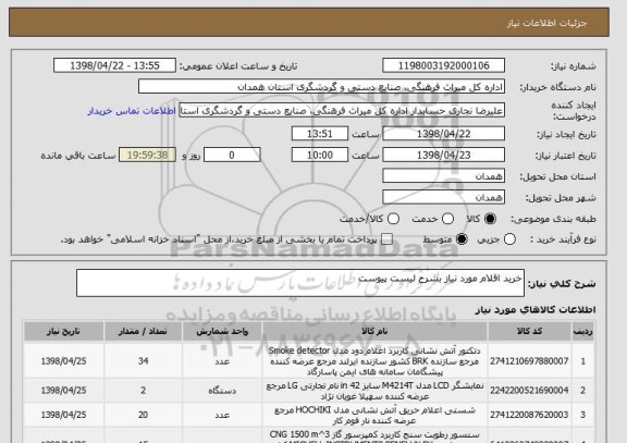 استعلام خرید اقلام مورد نیاز بشرح لیست پیوست 
