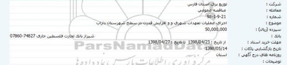 مناقصه، مناقصه اجرای عملیات تعهدات شهری و افزایش قدرت در سطح