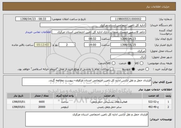 استعلام قرارداد حمل و نقل آژانس اداره کل تامین اجتماعی استان مرکزی - پیوست مطالعه گردد.