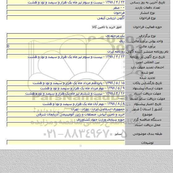 خرید و تامین آبپاش، متعلقات و رایزر آلومینیمی آذربایجان شرقی