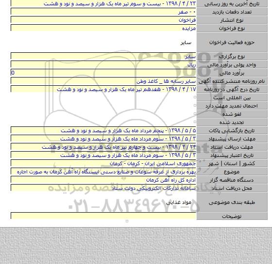 بهره برداری از غرفه سوغات و صنایع دستی  ایستگاه راه آهن کرمان به صورت اجاره