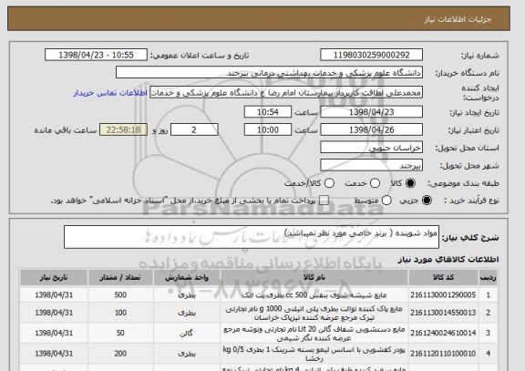 استعلام مواد شوینده ( برند خاصی مورد نظر نمیباشد) 