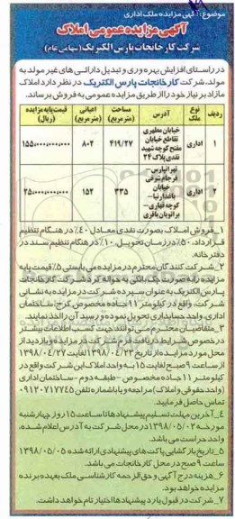مزایده مزایده فروش املاک مازاد کاربری اداری 