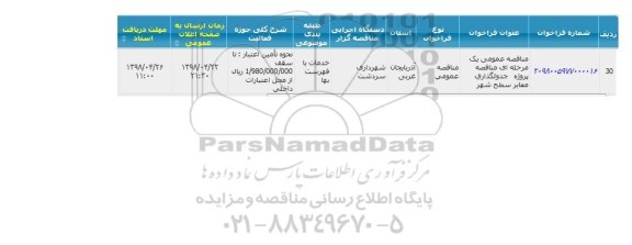 مناقصه پروژه جدولگذاری معابر سطح شهر 