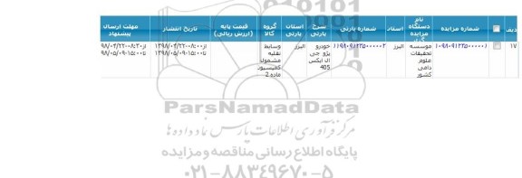 مزایده, مزایده خودرو پژو جی ال ایکس 405