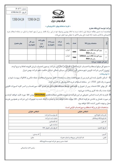 استعلام, استعلام ورق آلوزینک