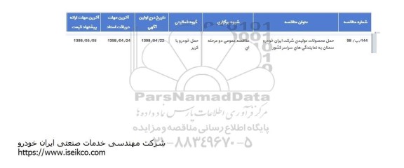 مناقصه حمل محصولات تولیدی 