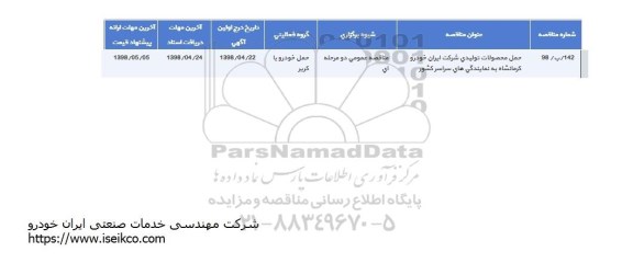 مناقصه حمل محصولات تولیدی 