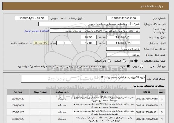 استعلام خرید الکتروپمپ به همراه سنسورpt100.