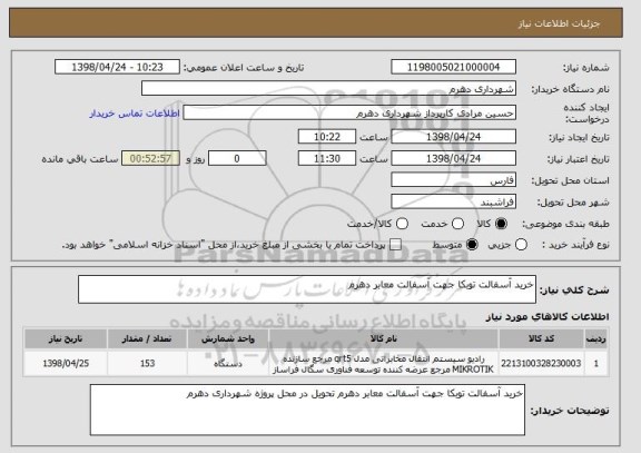 استعلام خرید آسفالت توبکا جهت آسفالت معابر دهرم 