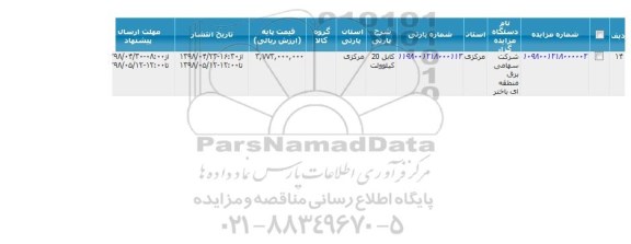 مزایده ,مزایده کابل 20 کیلوولت