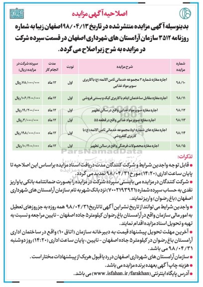 اصلاحیه مزایده اجاره مغازه