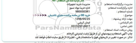 استعلام خرید 80 تن ماسه پرکننده مجرای تاندیش 