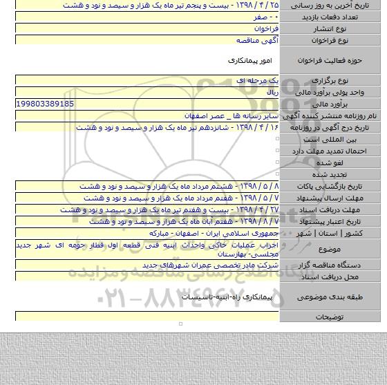 اجراب عملیات خاکی واحداث ابنیه فنی قطعه اول قطار حومه ای شهر جدید مجلسی- بهارستان