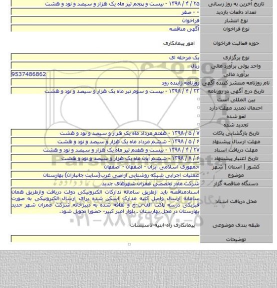عملیات اجرایی شبکه روشنایی اراضی غرب(سایت جانبازان) بهارستان