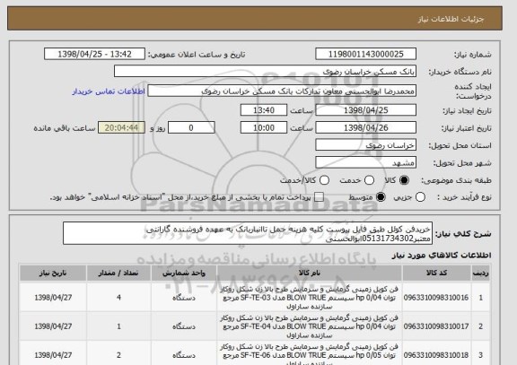 استعلام خریدفن کوئل طبق فایل پیوست کلیه هزینه حمل تاانباربانک به عهده فروشنده گارانتی معتبر05131734302ابوالحسنی 