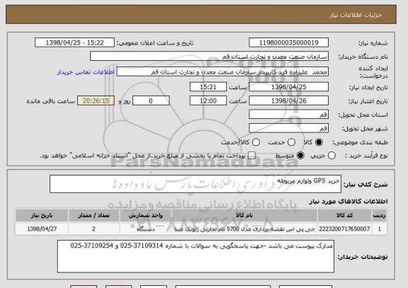 استعلام خرید GPS ولوازم مربوطه