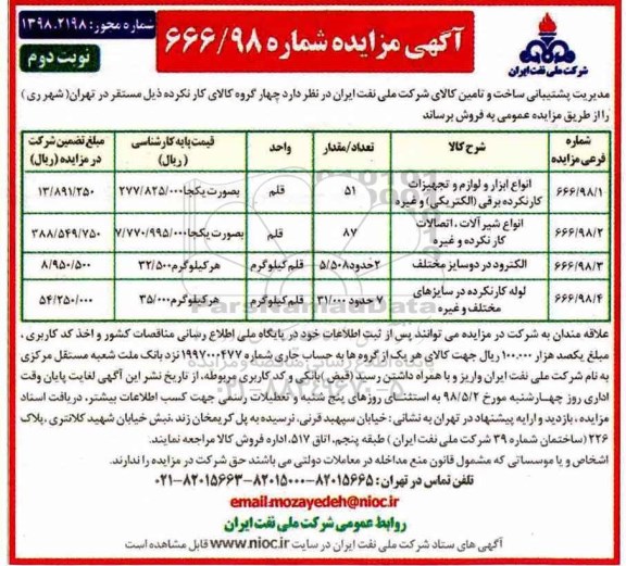 مزایده, مزایده چهار گروه کالای کارنکرده... - نوبت دوم 