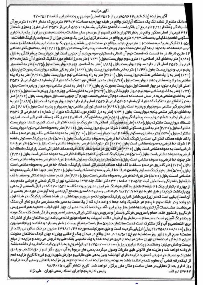 آگهی مزایده مزایده سه دانگ مشاع از ششدانگ آپارتمان 