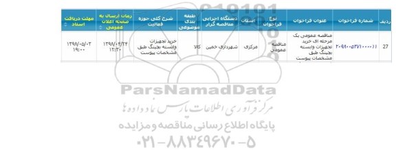 مناقصه، مناقصه خرید تجهیزات وابسته بچینگ 