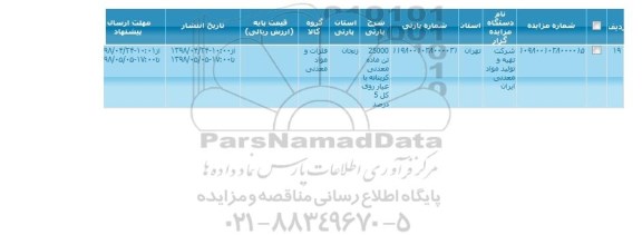 مزایده , مزایده 25000 تن ماده معدنی کربناته