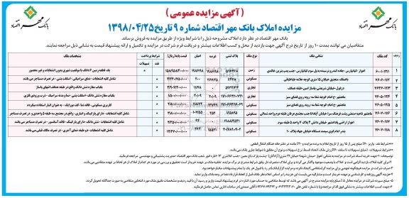 آگهی مزایده مزایده فروش املاک کاربری زمین و مسکونی و تجاری