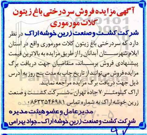 مزایده,  مزایده فروش سردرختی باغ زیتون 