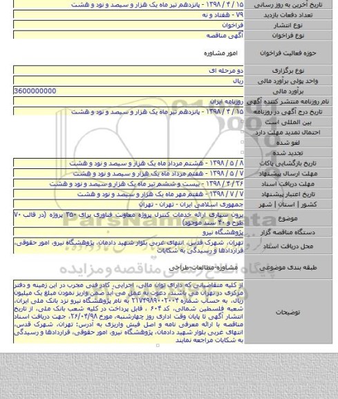 برون سپاری ارائه خدمات کنترل پروژه معاونت فناوری برای ۳۵۰ پروژه (در قالب ۷۰ طرح و ۴۰ سند موجود)