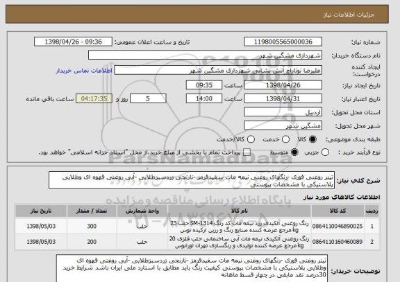استعلام تینر روغنی فوری -رنگهای روغنی نیمه مات سفیدقرمز -نارنجی زردسبزطلایی -آبی روغنی قهوه ای وطلایی پلاستیکی با مشخصات پیوستی 