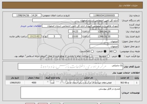 استعلام پک پذیرایی
