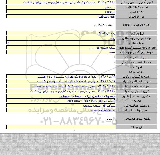 گازرسانی به صنایع محور سمنان و افتر