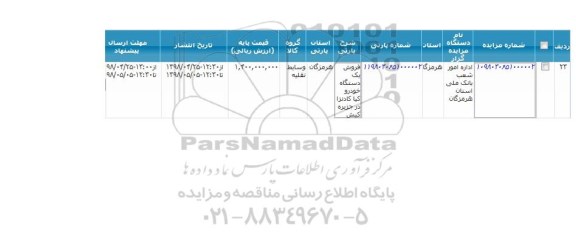 مزایده فروش یکدستگاه خودرو کیا کادنزا