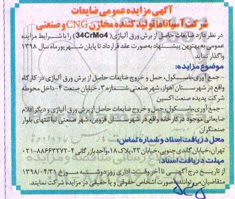 مزایده ، مزایده ضایعات حاصل از برش ورق آلیاژی