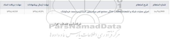 استعلام، استعلام اجرای عملیات شبکه و انشعابات فاضلاب خانگی ...