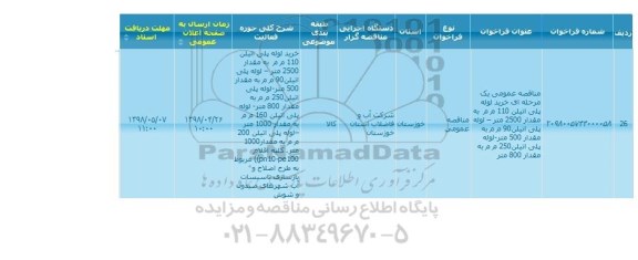 مناقصه عمومی, مناقصه عمومی خرید لوله پلی اتیلن 110 م م 