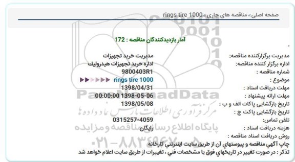 مناقصه, مناقصه  1000 rings tire   