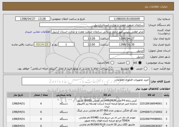استعلام خرید تجهیزات فناوری اطلاعات