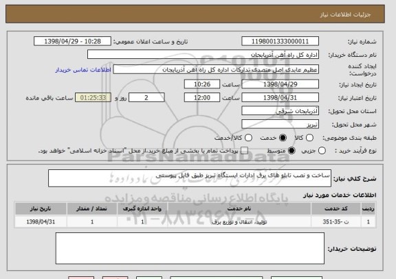 استعلام ساخت و نصب تابلو های برق ادارات ایستگاه تبریز طبق فایل پیوستی